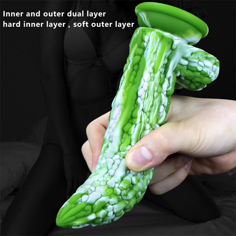 Sexy Bitter Gourd Stick Color Fake Penis Silicone Simulation Penis Masturbation Device for Men and Women Anal Expansion Anus Deep Sucker Anal Plug