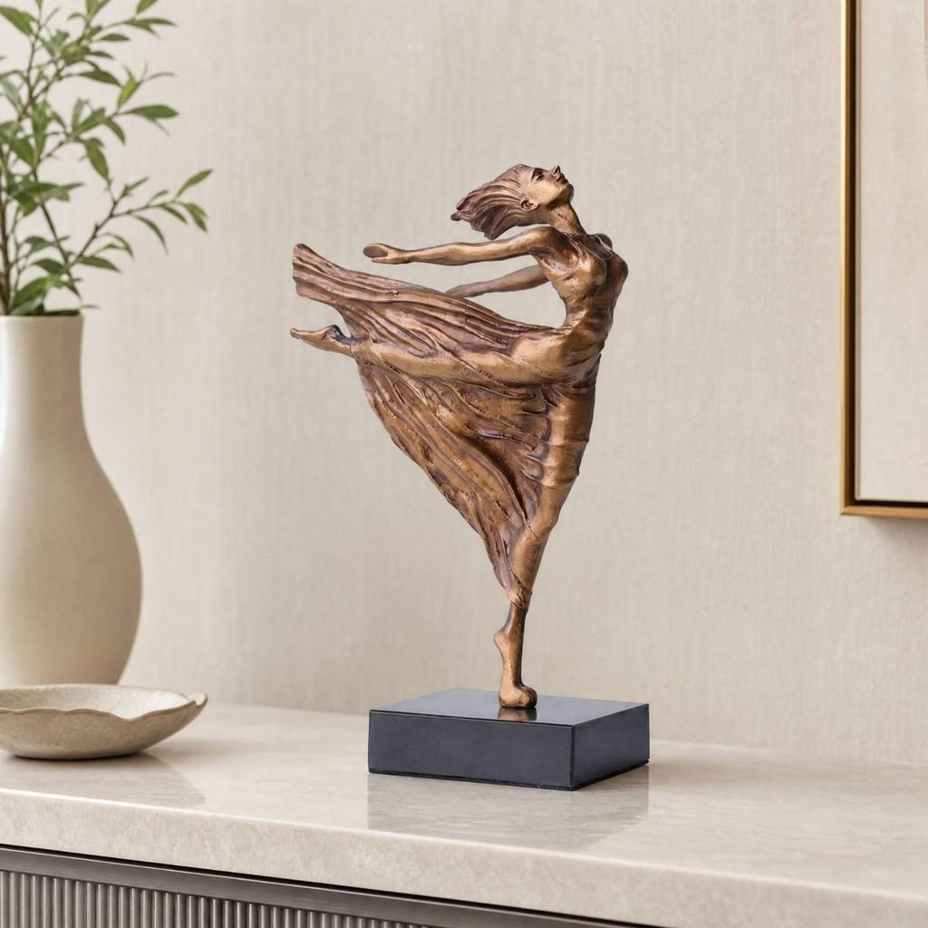 Weibliche Tänzerin Skulptur Moderne Tanzfigur mit Rechteckigem Sockel Flach