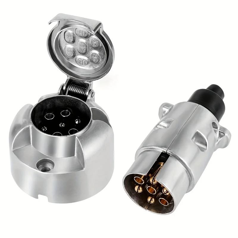 7 Pin Towbar Trailer Socket Metal Aluminium Alloy Towing 12V Round Adapter Car Lights Connectors for Boats Truck Caravan