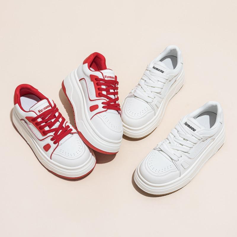 Little white shoes women's spring new thick sole heightening versatile casual shoes leather Internet celebrity comfortable sports shoes