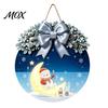 Festive Home Decoration Christmas Wooden Welcome Sign for Front Door, Round Hanging Ornament with Rustic Winter Wreath Artificial Pine Branches & Bow