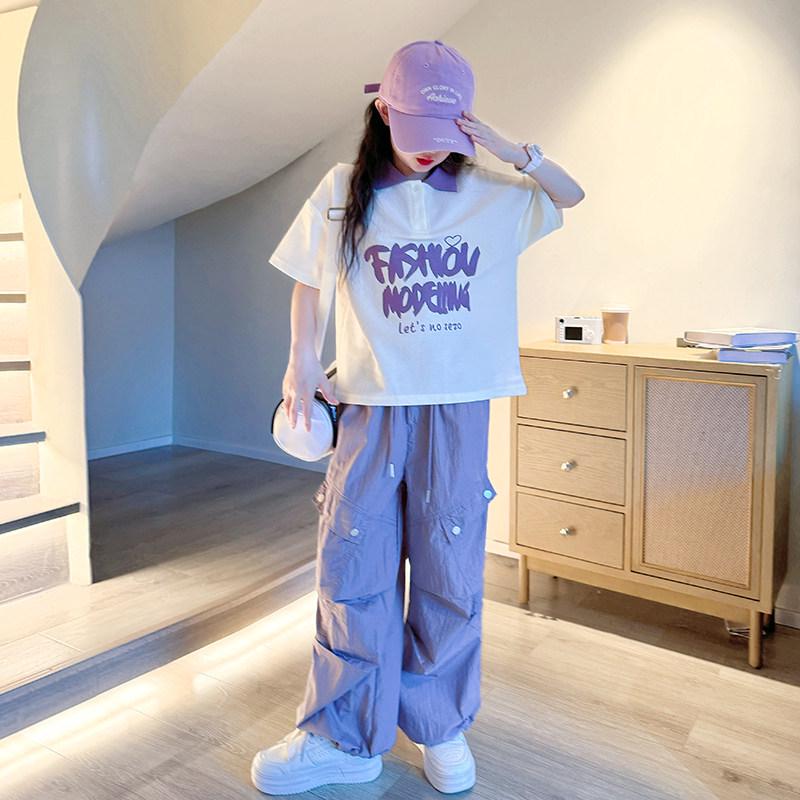 Girls' Casual Summer Set: Loose Top & Wide-Leg Pants