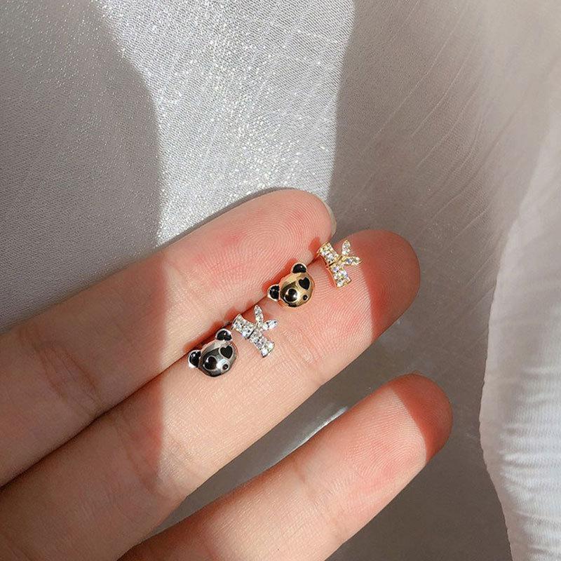 Little Panda Asymmetric Earrings Simple and Cute Design Sense Student Female Earrings Cold Style