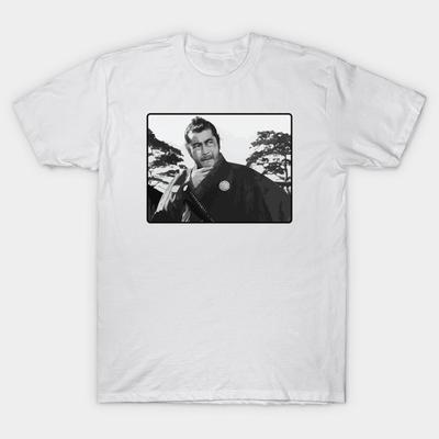 Men Black Print T-shirt Super Large TShirt Sanjuro / Yojimbo- Toshiro Mifune No-Cut Transfer Paper Print Cotton Tshirt