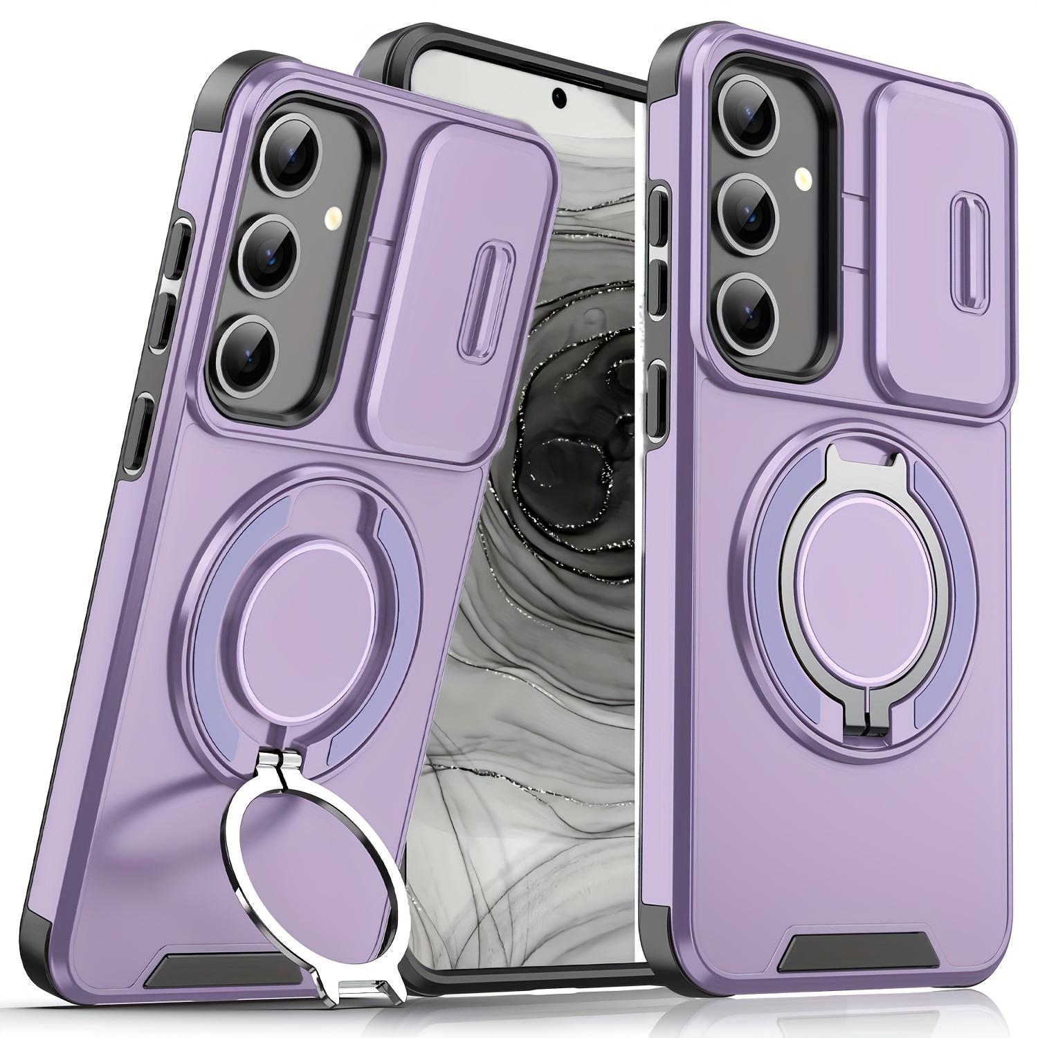 Coque avec Support Magnétique Blindée pour Samsung S26 S25 S24 S23 S22 S21 S20 Ultra Plus S24 FE Protection d'Objectif Coulissante Housse antichoc Galaxy S22 Ultra 5G violet