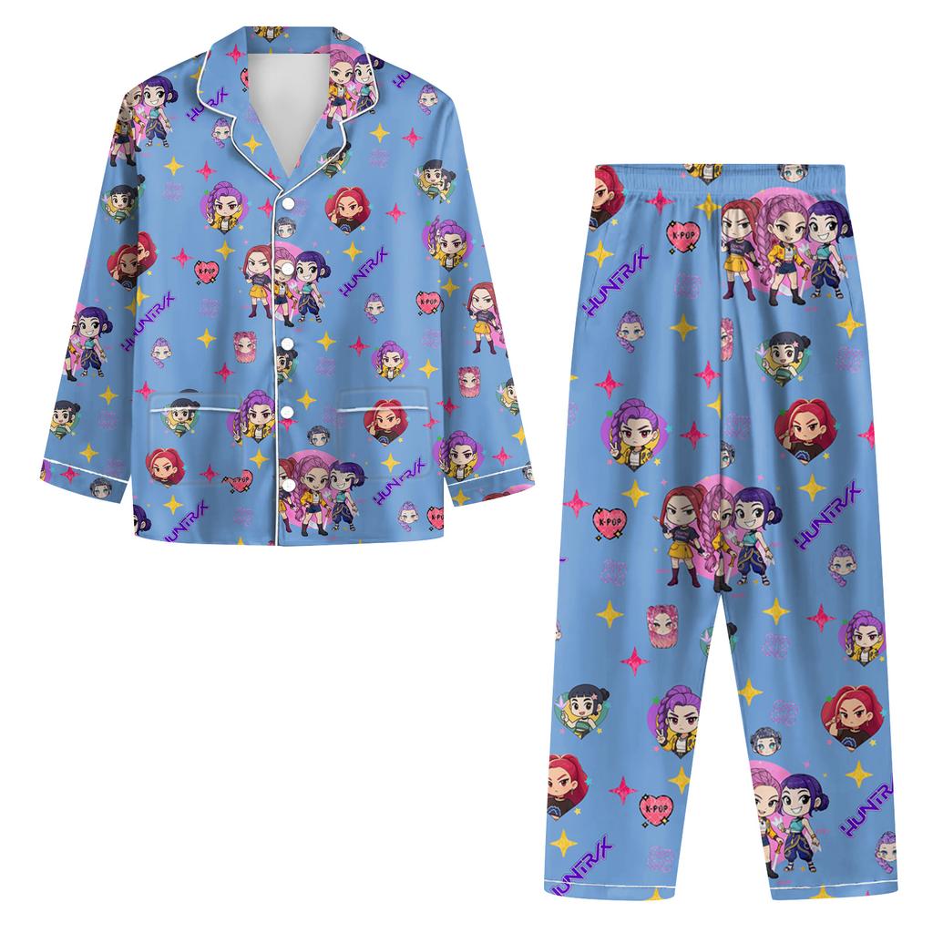 Women's 2 Piece Printed Suit Long Sleeve Button Up Top Wide Leg Pants Suit Set Pajamas Home Casual Suit