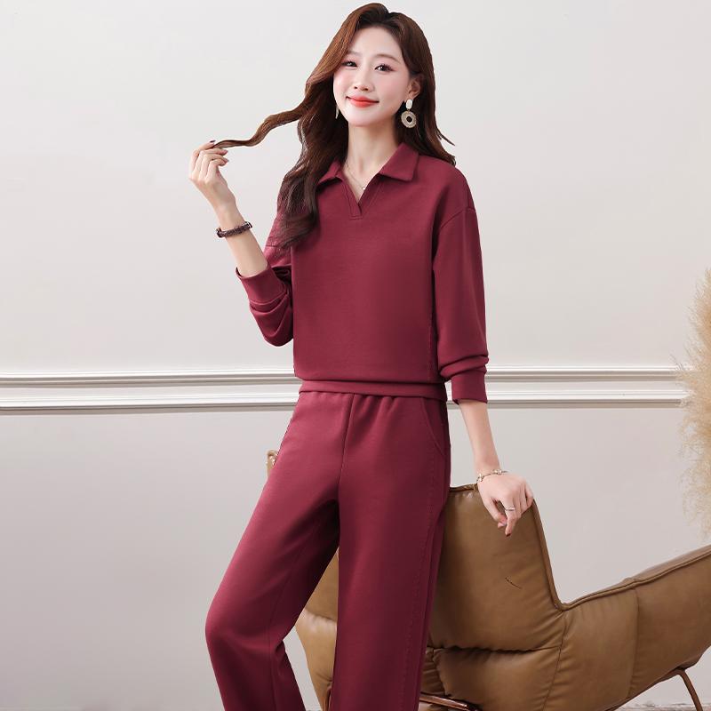 Spring Autumn Fashion Lapel Two Piece Pants Suit Women Casual Sportswear for Square Dance and Daily Leisure Time