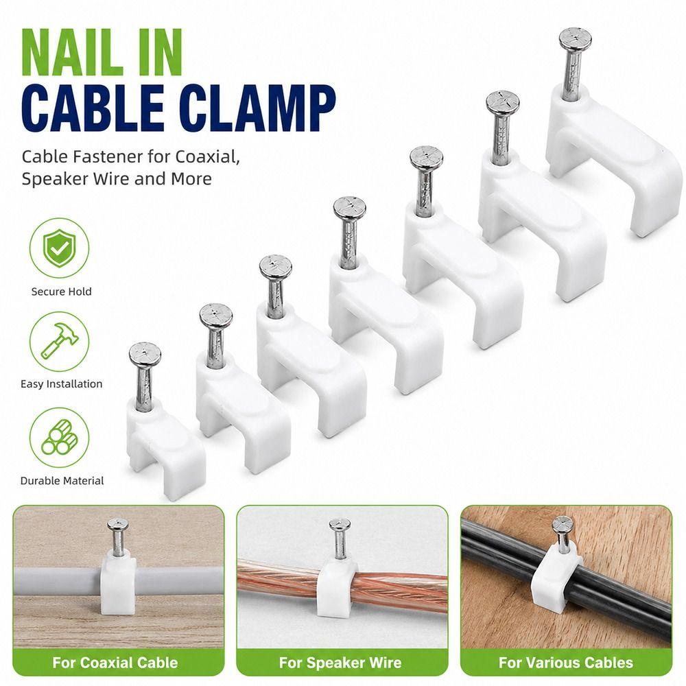 100Pcs Steel Nails Cable Clips 4-20mm Cable Tacks Durable Nail In Cable Clips  for Ethernet Cable