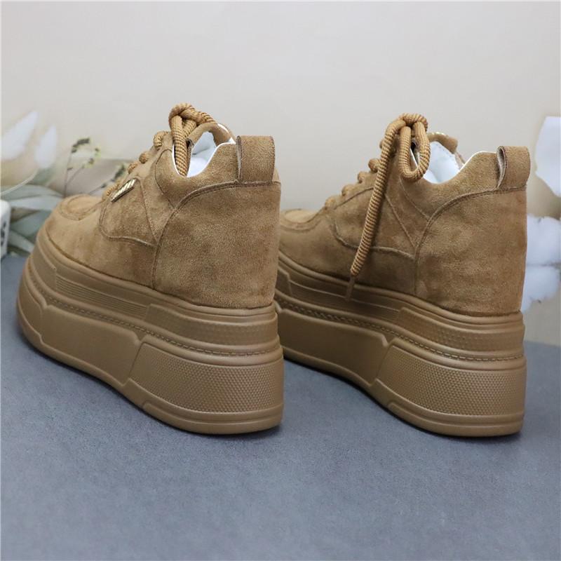 Fashion 12CM Platform Wedge Sneakers Microfiber Leather Comfy Breathable Skate Board Vulcanized Chunky Hidden Heel Block Shoes