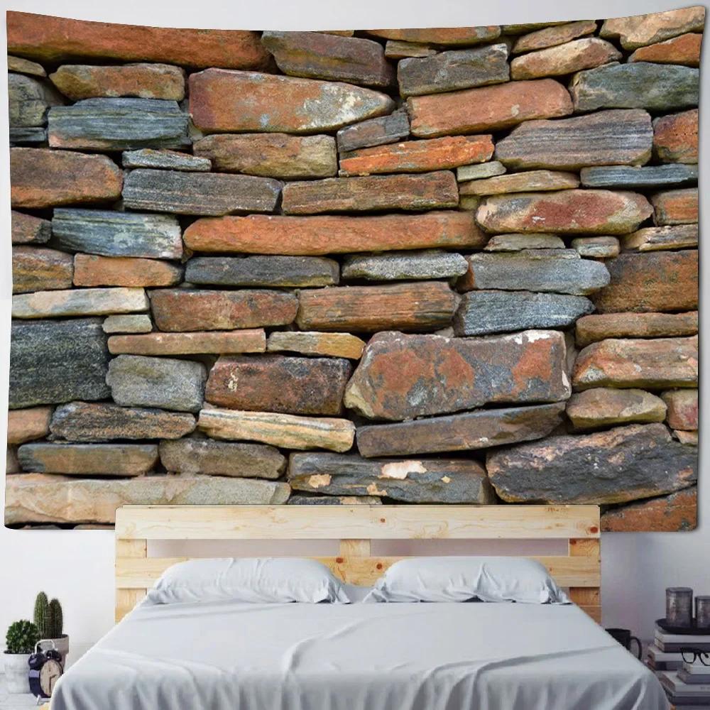 3D Printing Stone Wall Tapestry Vintage Wooden Brick Wall Hanging Cloth Bohemian Psychic Hippie Background Wall Home Decoration