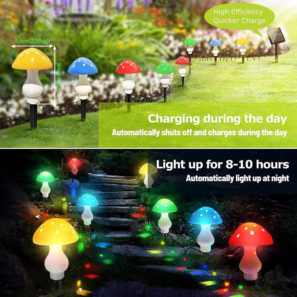 Upgraded Outdoor Solar Garden Lights, 8 Pack 50 LED Mushroom Outdoor 8 Modes 23ft Waterproof Solar Powered Landscape Cute Fairy String Light for Yard