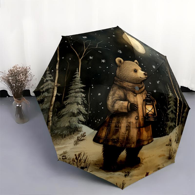 Little Bear Theme pattern, automatic folding umbrella, portable and foldable design, 8 ribs, a Christmas or birthday gift.