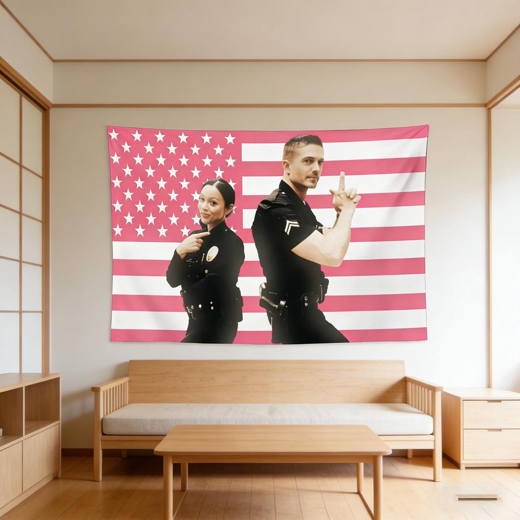 Lucy Chen  Tim Bradford Tapestry Poster Pink American Flag Print 100 Polyester Wall Decor Perfect for The Rookie Fans