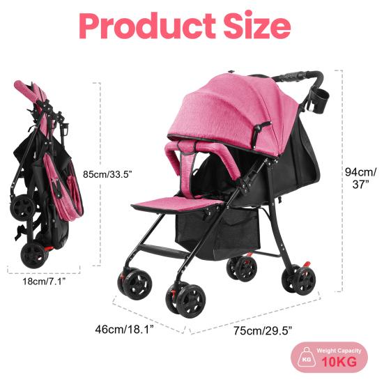 Reise-Kinderwagen, Einhand-Faltbarer Säuglings-Buggy mit Verstellbarer Rückenlehne, Verdeck, Ablagekorb für 0-2 Jahre Kleinkinder bis zu 10 kg