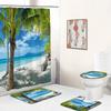 Seaside Scenic Beach Bath Curtain Sea Ocean Print Shower Curtains Bath Mat Set Polyester Waterproof Toilet Rugs Anti-Slip Carpet