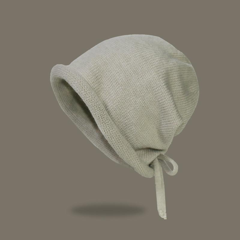

Internet celebrities pile hats female Japanese show face small bag head cold hat big head circumference drawstring curling knitting wool hat One size