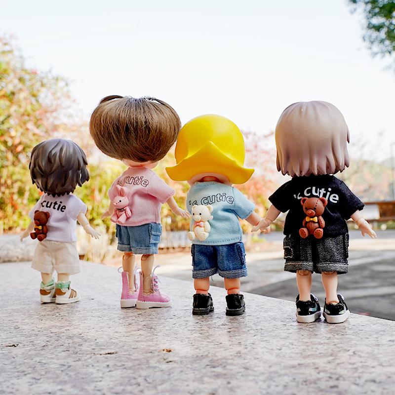 OB11 Puppenkleidung Niedliches Bären-Hasen-Set Kragen Kurzarm-Shorts Mantel für Obitsu11, GSC, YMY, 1/12bjd Kleidung Zubehör
