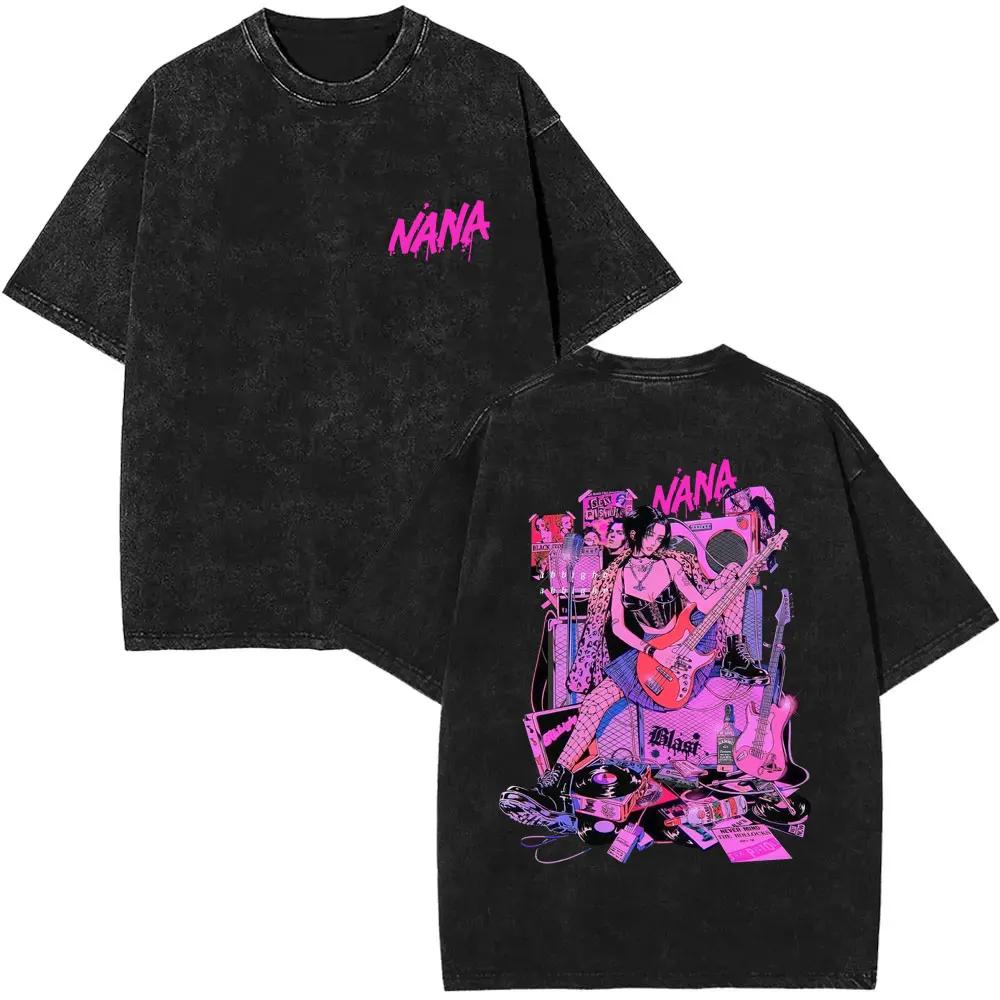 Anime Nana Osaki Vintage Washed T-shirts Grunge Black Stones Y2k Streetwear 90s Cartoon Oversized Short Sleeve T Shirt Unisex