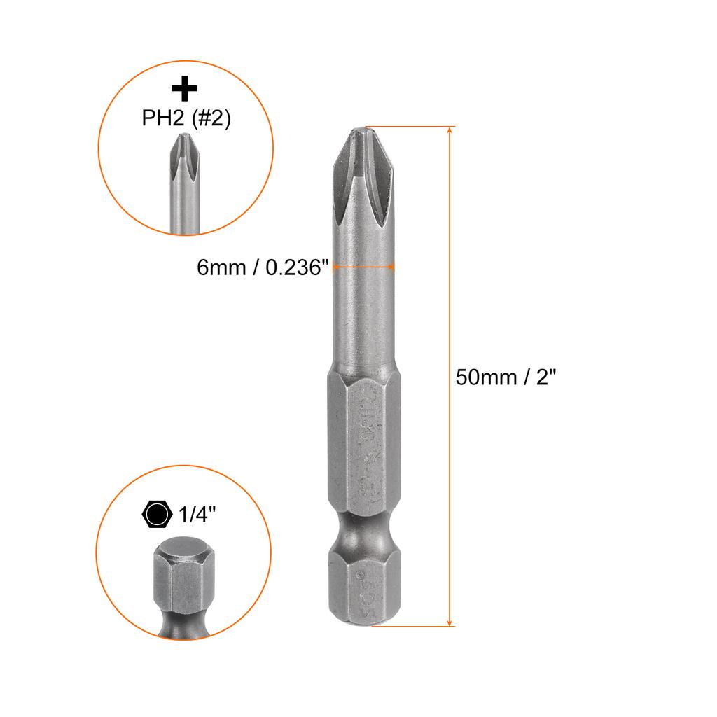 1/5/10pcs Phillips Screwdriver Bit 1/4" Hex Shank 50mm Long Magnetic S2 Steel Screw Driver Bit Cross Head Electric Drill Bits