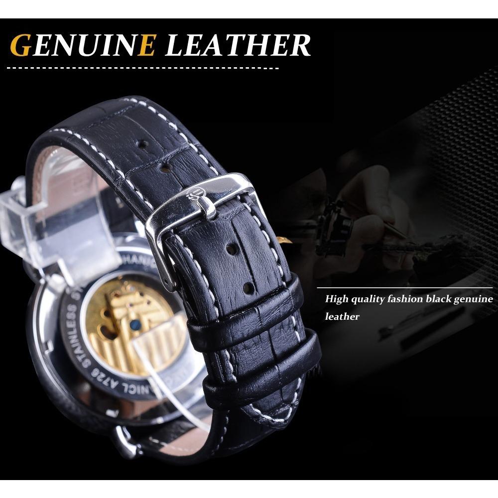 Forsining Erkek Moda Rahat İçi Boş Ay Evresi Oymalı İçi Boş Otomatik Mekanik Saat GMT1125-1-A