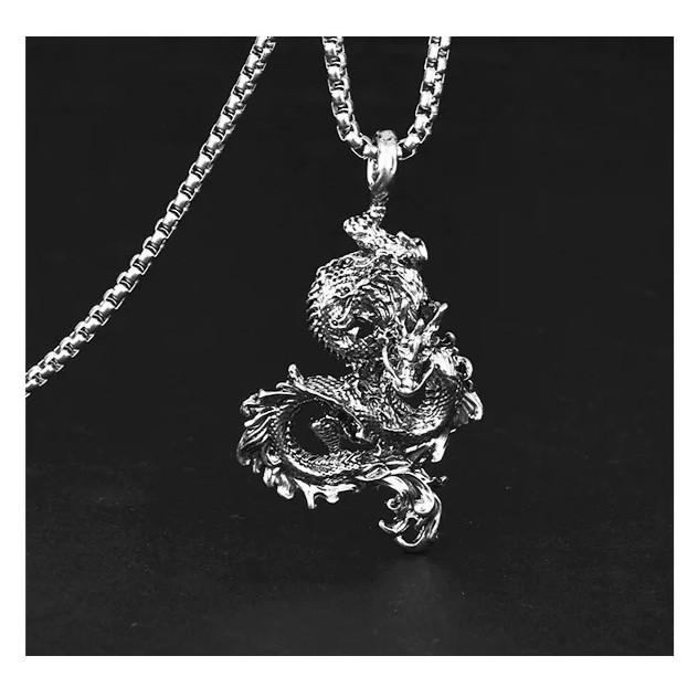 Vintage Chinese Dragon Necklace Pendant Chain Unisex Fashion Gothic Amulet Talisman Jewelry Party Gift