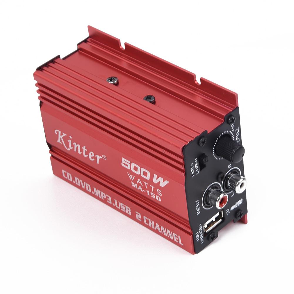 1set Car 12V 500W 2 Channels Mini Hi-Fi Stereo Audio Amp Subwoofer Aluminum Alloy Red L/R Speaker Power LED Indicator