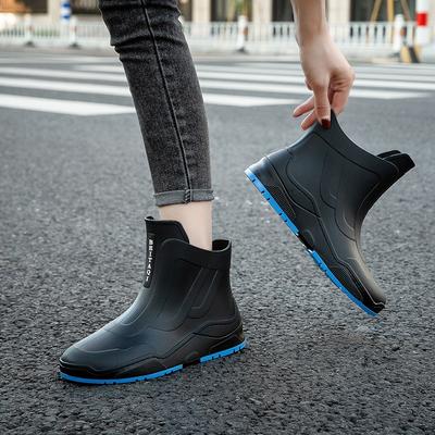 Fashion Rain Shoes Men's Non-slip Waterproof Shoes Kitchen Women's Rubber Shoes Car Wash Wear-resistant Water Boots Fleece Warm Short Rain Boots