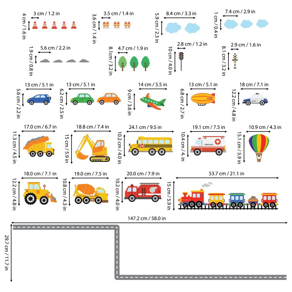 DECOWALL Transport Wall Stickers for DIY Wall Transfer Wall Art Stickers for Decorative Living Kitchens DS-8047 Kindergarten, Nursery, Kids' Rooms, -