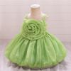 Toddler Princess Dress with 3D Rose Flowers and Shiny Satin Puff Sleeves
