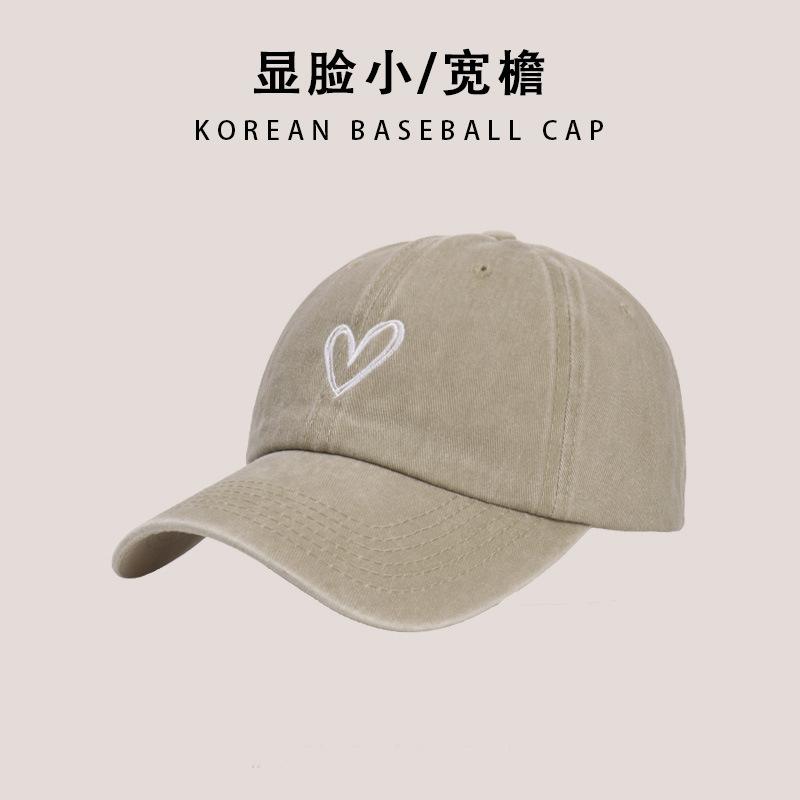Washed Hat Women's Big Head Circumference Cap Retro Sweet Cool Babe Love Soft Top Baseball Cap Shows Small Face