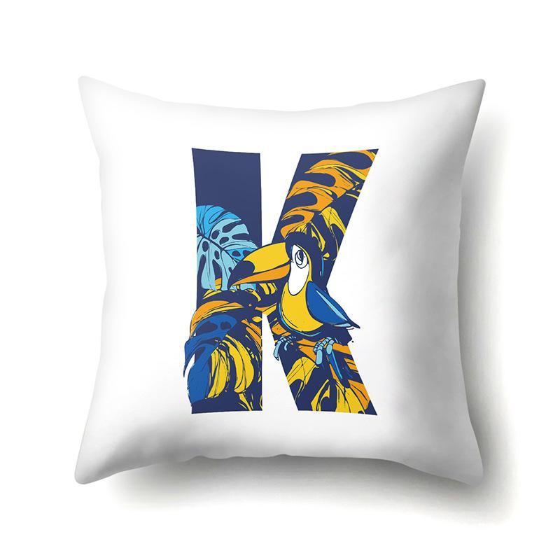 Polyester Pillowcase Tropical Plant Parrot Bird 26 English Letters Home Cushion Cover Bedside Cushion Cover