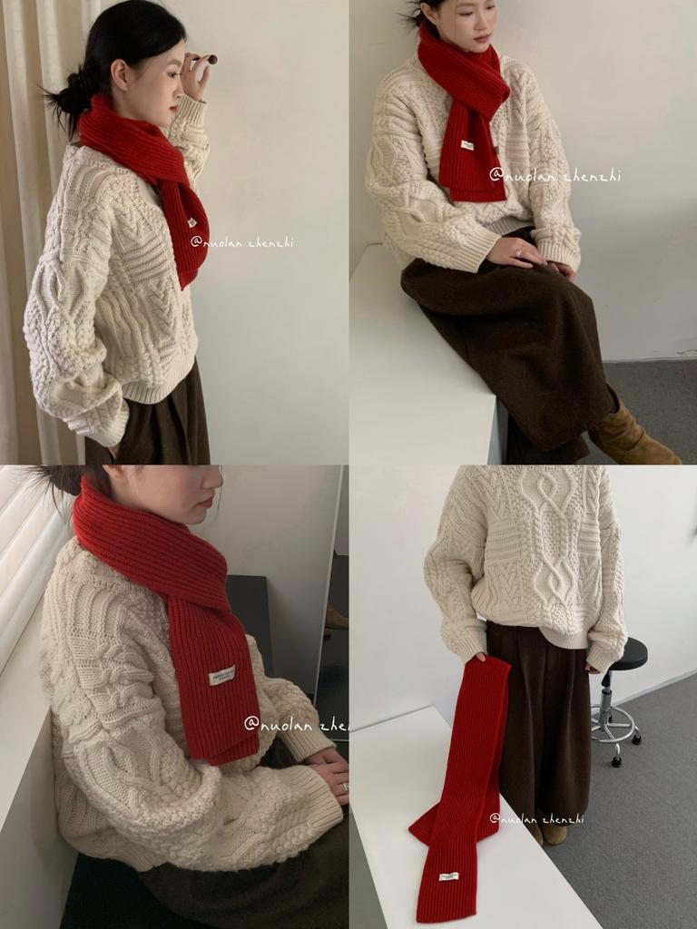 Haze blue 111% wool knitted scarf autumn and winter fashion solid color scarf Korean atmosphere versatile scarf wholesale