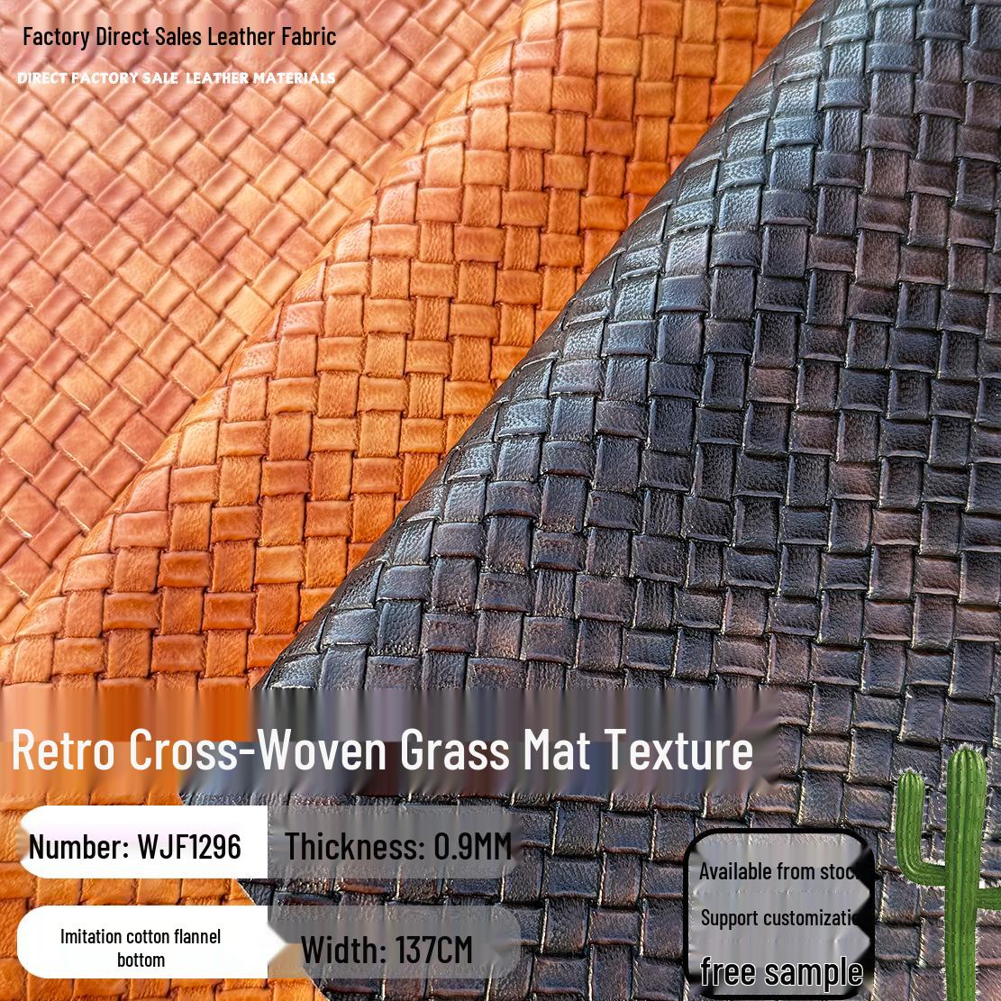 0.9MM Retro Cross-Weave Embossed PU Leather for Bags, Shoes, and Furniture Black