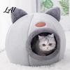 Comfortable Kitty Shelter Plush Cat Cave Bed with Ears Enclosed Cozy Hide Bed Non-slip Lovers Gift Bottom Warm Winter Pet Nest for Indoor