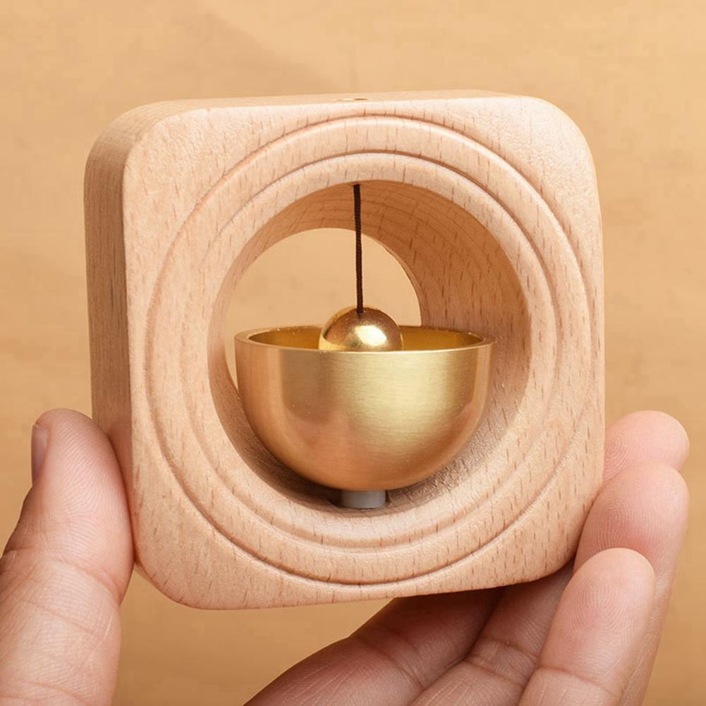 A96K-Brass Dopamine Doorbell Wooden Bell Entrance Wind Chime Japanese Housewarming Gift Entrance Pendant