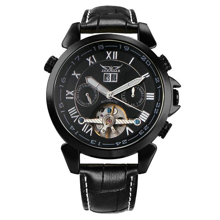 Jaragar Mechanical Watch Men Automatic Gold Mens Watches Top Brand Luxury Tourbillon Calendar Leather Belt Male Clocks Relojes