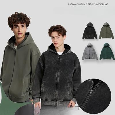 Felpa con cappuccio casual da uomo a manica lunga con cerniera, giacca vintage con tasche, felpe pesanti autunnali, abbigliamento esterno per uomo