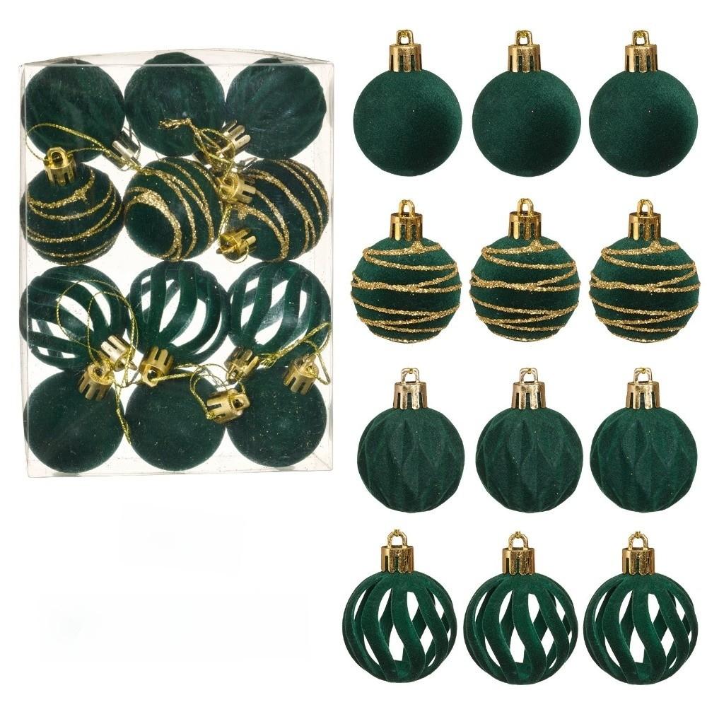 12pcs/Set 4CM Christmas Ball Ornaments Sparkling Velvet Christmas Spheres Flocking Plastic Xmas Window Decor Festive Decoration