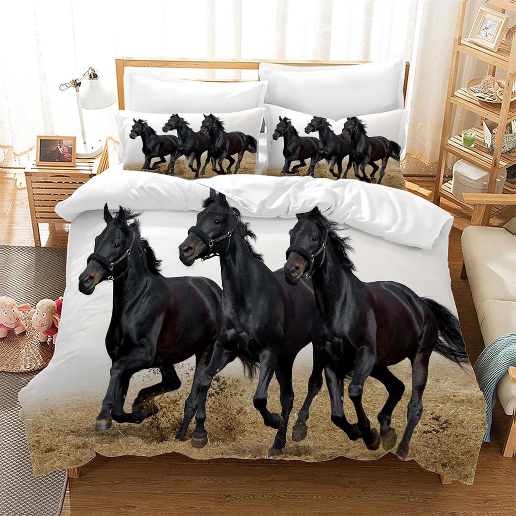 Horse Bedding Set, Microfiber Comforter Cover Horse Print Bedding Set for Children Kids Women, Horse Duvet Cover Set Room Decor