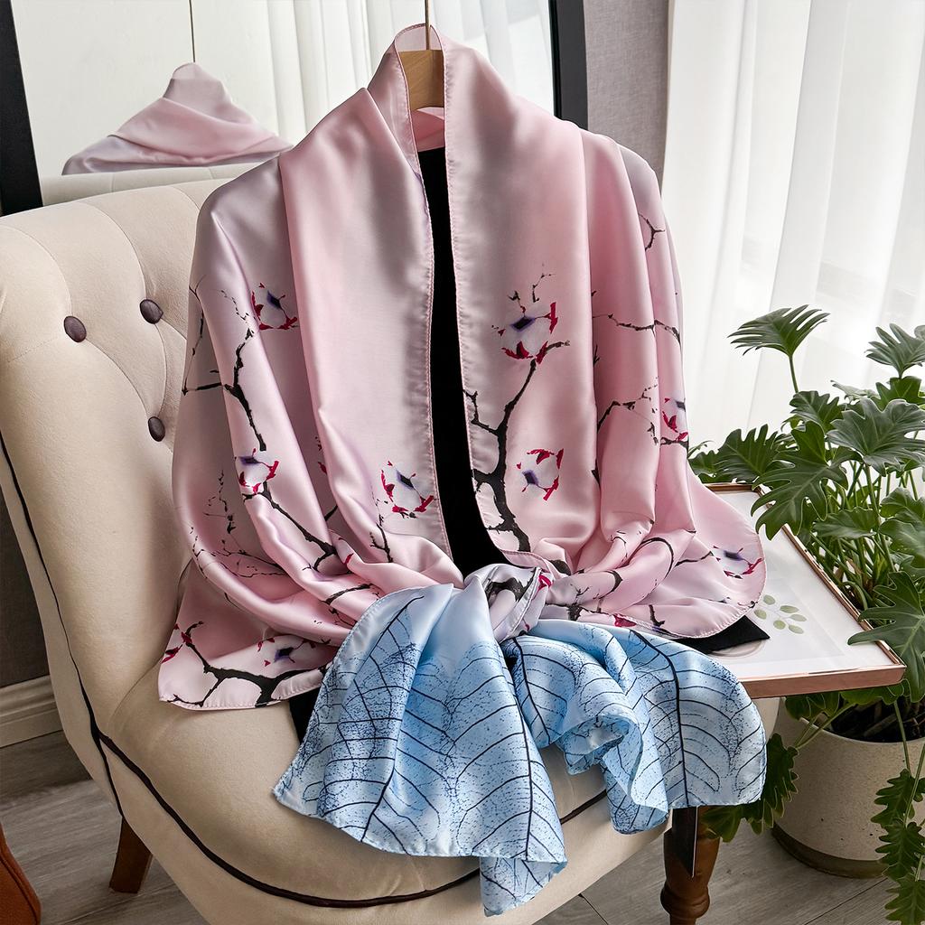 Spring 180*90Cm Fashion Dustproof Big Bandanna Popular Satin Finish Silk Shawls Scarves Luxury Print Sunscreen Beach Towel