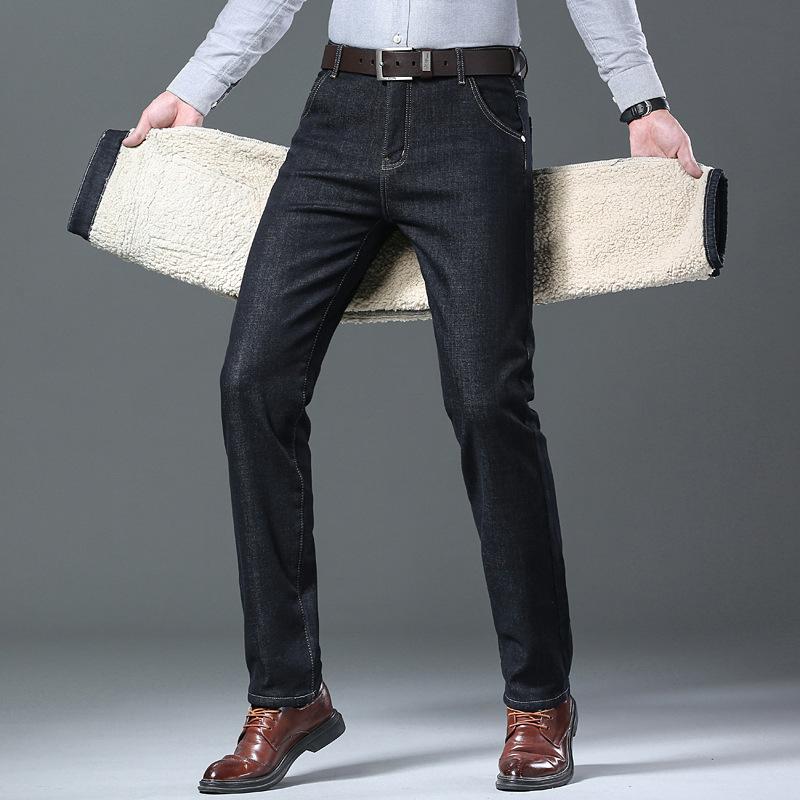 

Lamb s Wool Enlarged Thickened Winter Section Jeans Men s Slim Small Straight Stretch Business Casual Denim Men s Trousers 40