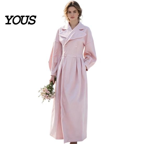 Cappotto Casual Lungo Donna Lana per Autunno Inverno, Soprabito Autunno Inverno con Maniche a Lanterna e Bavero a Tacca, Trench Doppiopetto con Tasche Abbigliamento