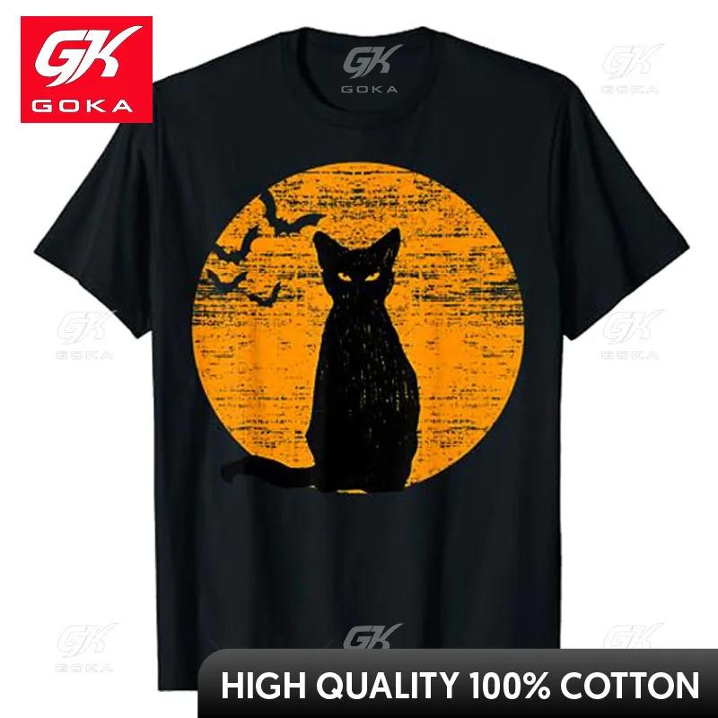 

Vintage Scary Halloween Black Cat Costume Retro Moon Cat Mom TShirt Womens Fashion Kitty Lover Graphic Tee Mama Halloween Gift 4XL
