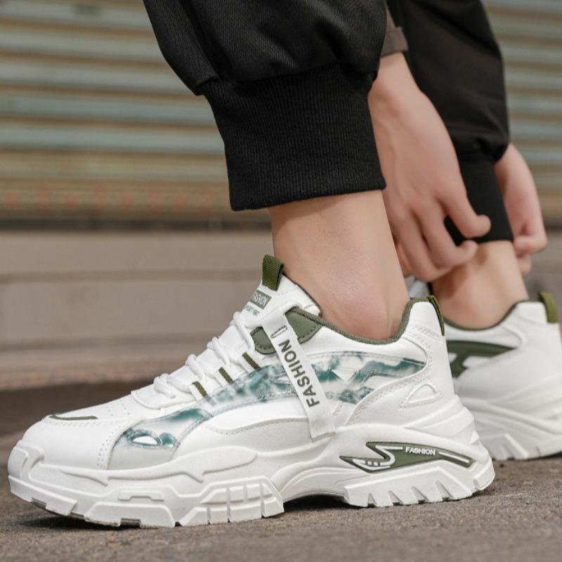 Men Leather Chunky Dad Sneakers, Breathable Fashion Student Work Casual Athletic Shoes