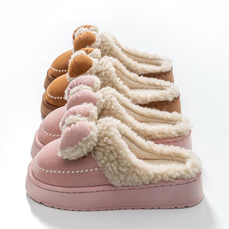 Cotton slippers home autumn and winter three-dimensional bow design multi-color versatile can be worn outside cotton mop thick bottom warm hair mop