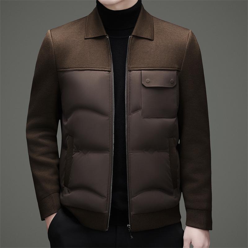 Men s Stylish Patchwork Lapel Down Jacket: Winter Youth Casual Warm Coat. M кофейный
