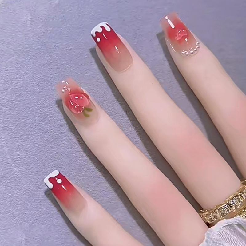24Pcs Purple Bunny Design Full Coverage Press On Nails Artificial Removable Fake Nail Art Acrylic False Nails Finished