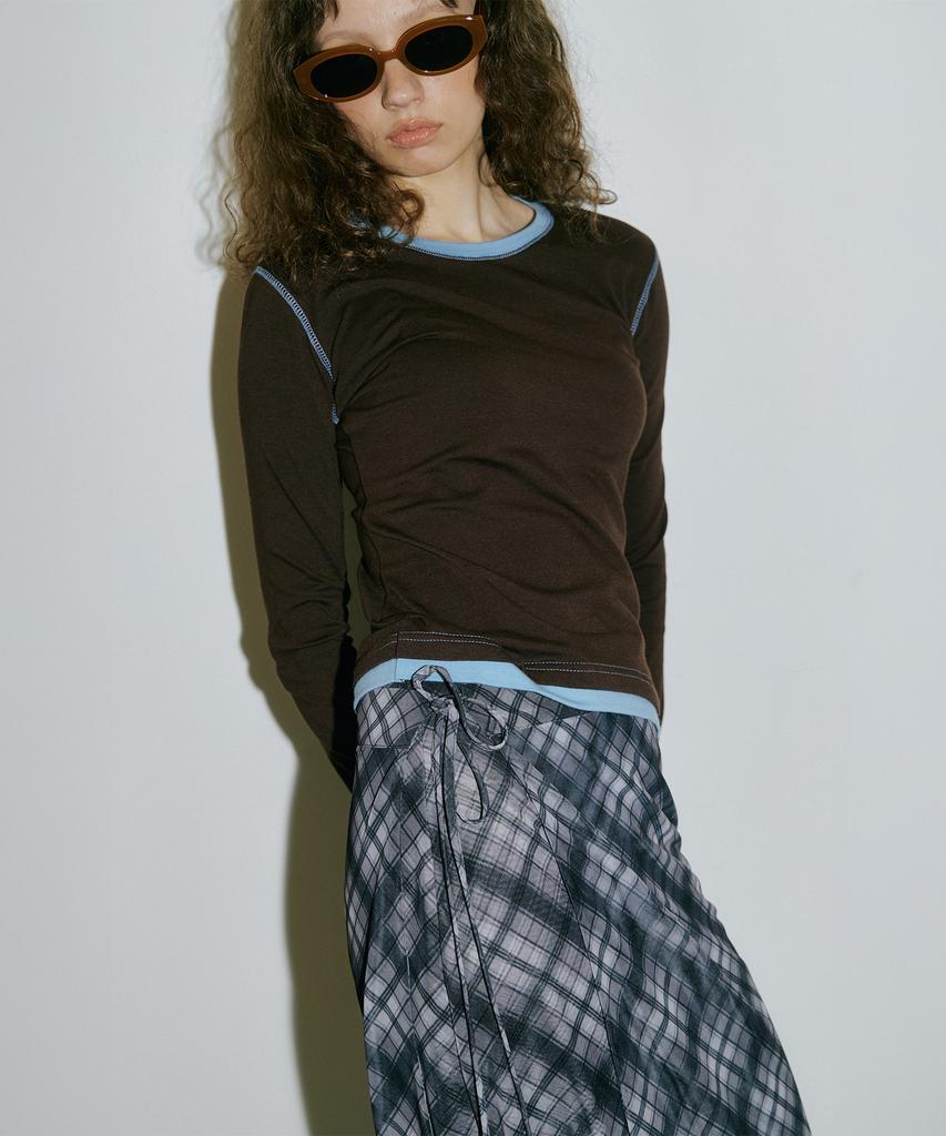 Assenti Check Wrap Long Skirt_Black