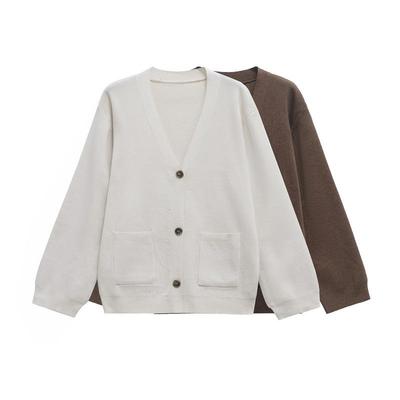 Gilet Cardigan Pull Tricot Col en V Manches Longues Automne 2025 pour Femmes