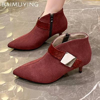 Spitze Zehen Wildleder Damen Stiefeletten Hohe Absätze Stilettos Sexy Schuhe Frau 2025 Trend Wintermode Elegant Gemütlich Botas De Mujer